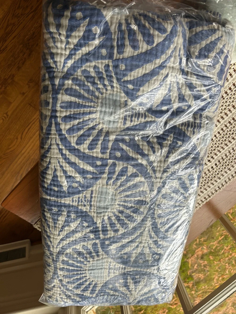 Nantucket Blue Gingko King Bedspread Woven Coastal Heritage Reversible Jacquard